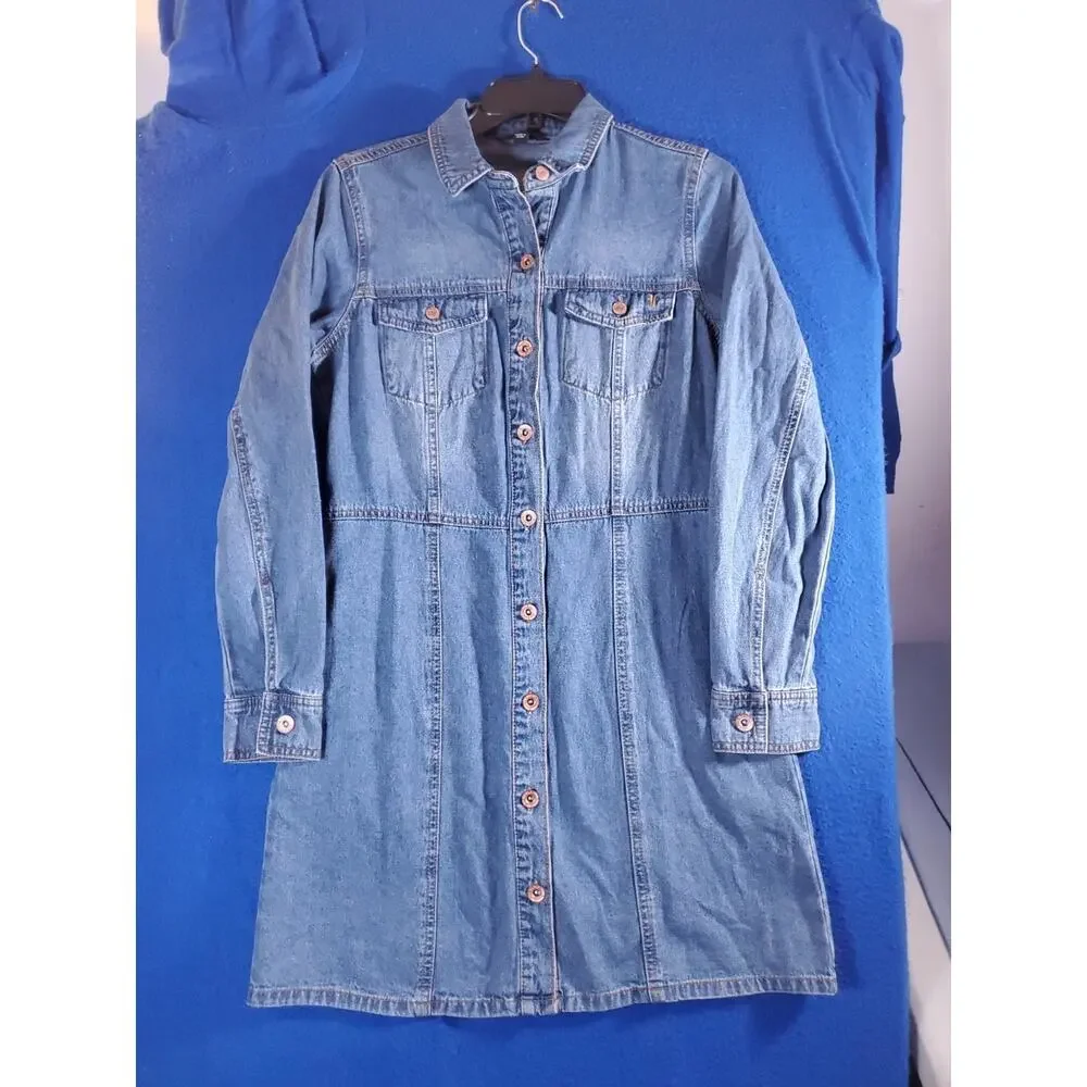 Frye Shirt Dress Women's Small Blue Denim Long Sleeve Button Front Tunic Pockets - Picture 13 of 15